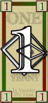 First concept of the Yenny Dollar. The bill is considered the full note and is based on the Platinum Standard (Art by Marcus Medina).